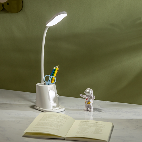 Genopladelig LED Skrivebordslampe med Penholder - Hvid