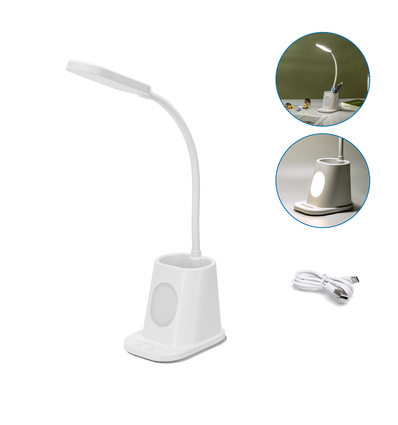 Genopladelig LED Skrivebordslampe med Penholder - Hvid