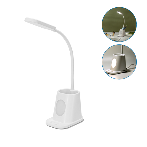 LED-Skrivebordslampe med Penholder - Tilslutningsbar, Hvid
