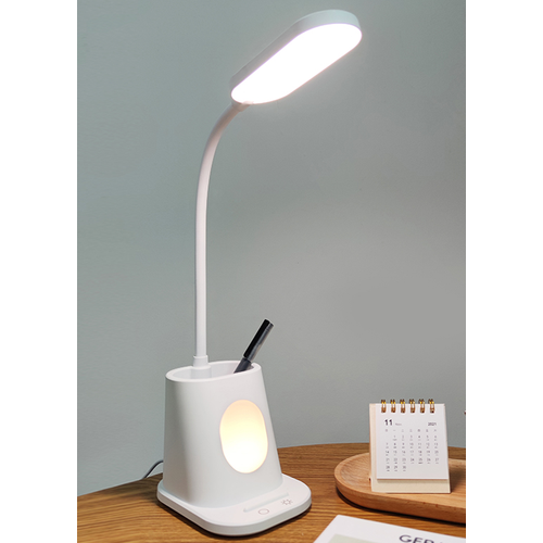 Genopladelig LED Skrivebordslampe med Penholder - Hvid