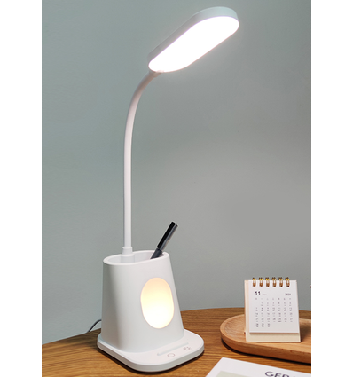 Genopladelig LED Skrivebordslampe med Penholder - Hvid