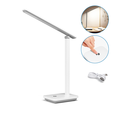 LED Aftagelig Skrivebordslampe med Stik - Hvid/Grå
