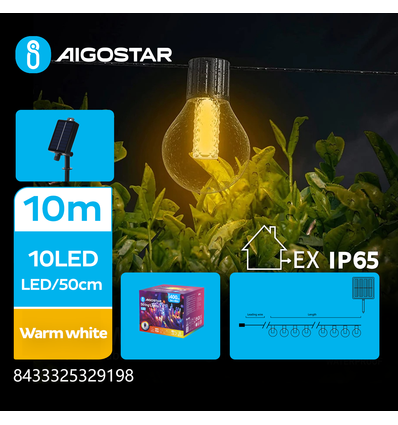Solcelle Lyskæde G50 - Warm White-1.5M+10M-20LED-50cm/LED-black line-8blink IP65