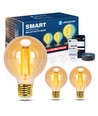 Bluetooth Mesh Smart Filament pære G80 E27 - 6W CCT Amber med Fjernbetjening - 3 stk.