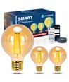 Bluetooth Mesh Smart Filament pære G80 E27 - 6W CCT Amber med Fjernbetjening - 3 stk.