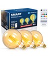 Bluetooth Mesh Smart Filament pære G95 E27 - 6W CCT Amber med Fjernbetjening - 3 stk.