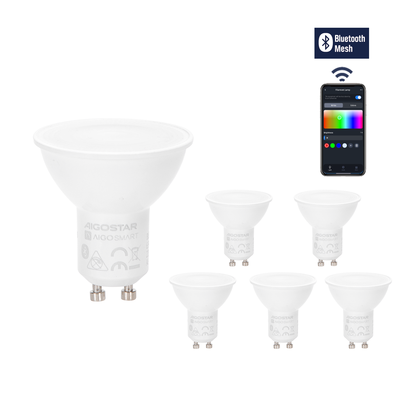 Smart LED GU10 Pære, 6,5W RGB+CCT, Bluetooth Mesh, 6 stk. - inkl. Gateway & Fjernbetjening