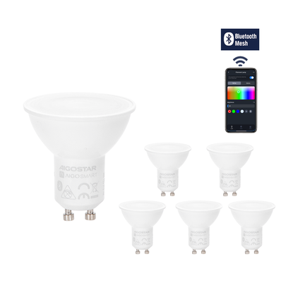 Smart LED GU10 Pære, 6,5W RGB+CCT, Bluetooth Mesh, 6 stk. - inkl. Gateway & Fjernbetjening