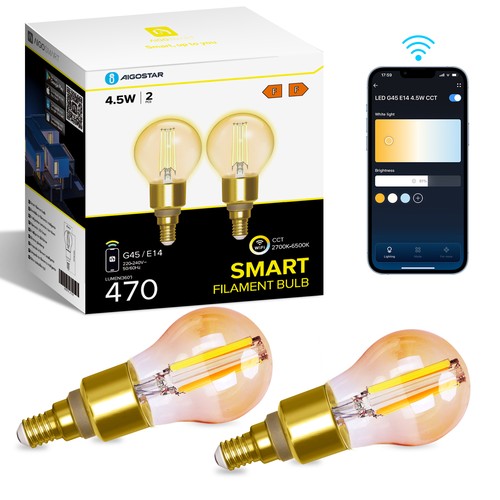 Bluetooth Mesh Smart Filament pære G45 - E14 4,5W CCT Amber - Med Fjernbetjening, Dobbelt-pakke