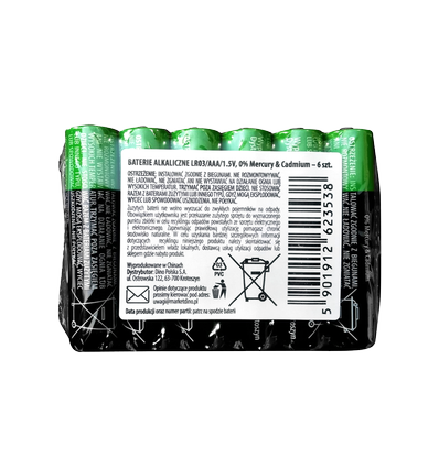 Alkalisk Batteri LR03 AAA 1,5V - 6 Stk.