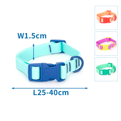 Farvet PVC Hundehalsbånd, 1,5*B25-40cm, Blå/Grøn/Pink/Orange