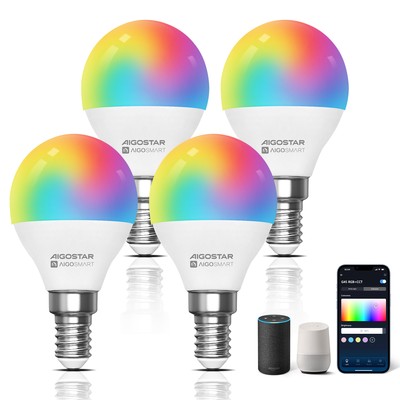 Billede af Bluetooth Mesh Smart LED Pære G45 E14 6,5W RGB+CCT med Fjernbetjening - 4 stk.
