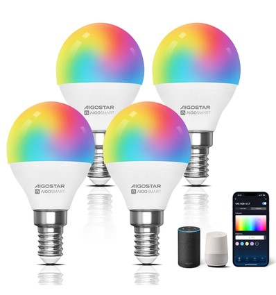 Bluetooth Mesh Smart LED Pære G45 E14 6,5W RGB+CCT med Fjernbetjening - 4 stk.