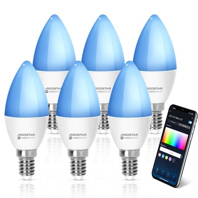 Billede af Bluetooth Mesh Smart LED-pære C37 E14 6,5W RGB+CCT med Fjernbetjening - 6 stk. Pakke