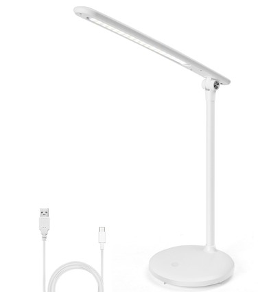 LED skrivebordslampe (rund base) genopladelig type - hvid