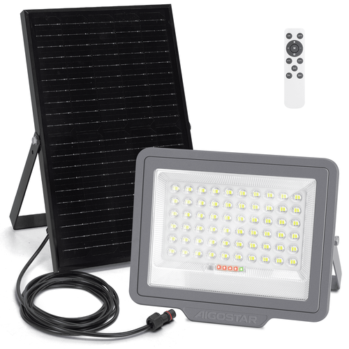 LED projektør med solpanel - opdelt - 07 - 2M kabel - 200W - 2000LM - 6500K - 15W 15Ah