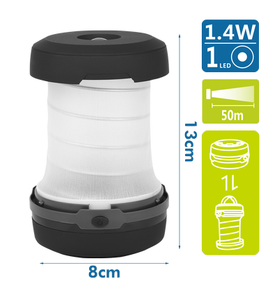 LED CAMPINGLAMP GRÅ MED KROG - 3*AA BATTERIER