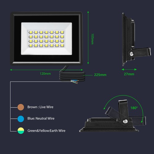 LED Projektør - 05 - Glasdæksel - Sort - 20W - 6500K - 22,5CM