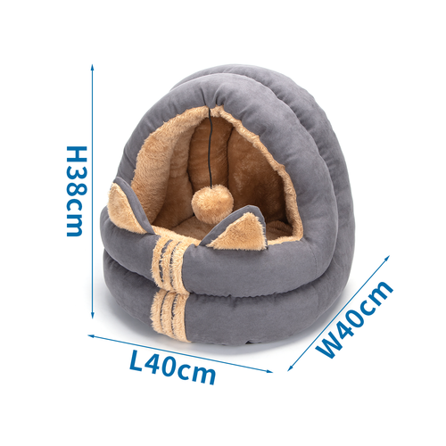 Kattehule - Halv Lukket med Kattetænder L40*B40*H38CM Grå