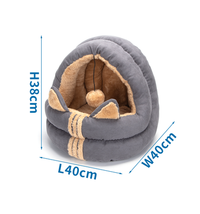 Kattehule - Halv Lukket med Kattetænder L40*B40*H38CM Grå