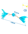 Katte legetøj kugle med klokke og fjer - L40*D3.6CM - gul/blå