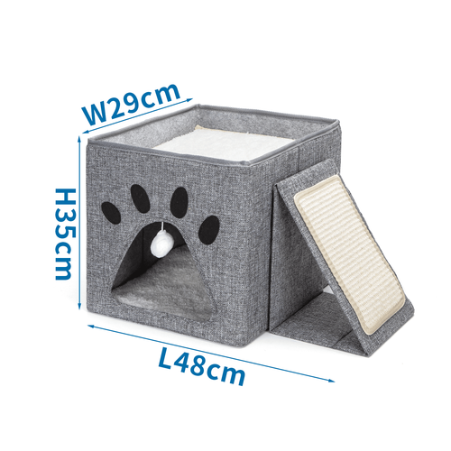 Sammenklappelig kattebed med kradsebræt - L48*B35*H29cm grå hvid