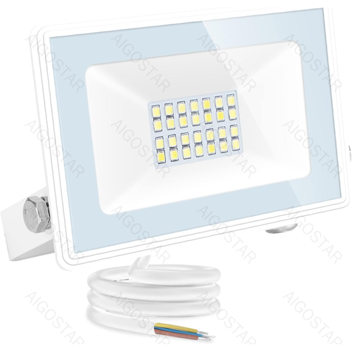 LED Projektør - 05 - Glasdæksel - Hvid - 20W - 6500K - 22,5 cm