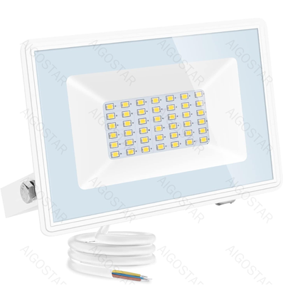 LED projektør - 05 - glasdæksel - hvid - 30W - 6500K - 22,5 cm