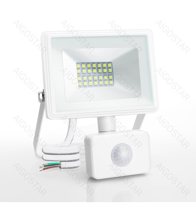 LED projektør - 05 - glasdæksel - hvid - 20W - 6500K - 22,5 cm - sensor