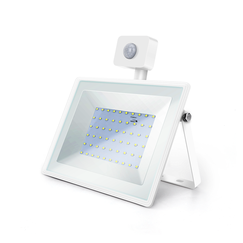 LED Sensor Slim Projektør Hvid 50W 6500K, Støbt Aluminium