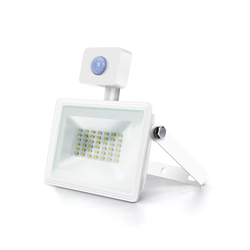 Outlet: LED Sensor Slim Projektør Hvid, 30W, 4000K, Støbt Aluminium