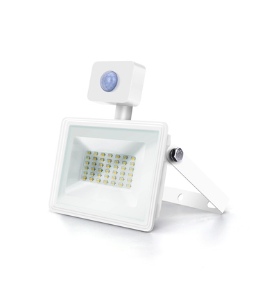 LED Sensor Slim Projektør Hvid, 30W, 4000K, Støbt Aluminium