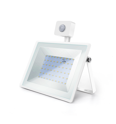LED Sensor-Slank Projektør Hvid, 50W, 4000K, Støbt Aluminium