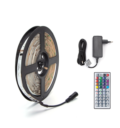 LED RGB LED Strip Lys, 5m, 5050-30, 44-knaps Controller