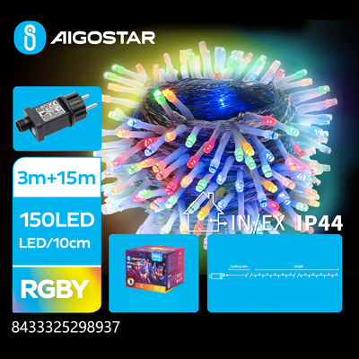 Se LED lyskæde RGBY 3M+15M 150LED - 10cm/LED Gennemsigtig Ledning 8 Blink Tidsindstilling IP44 hos Aigostar.dk