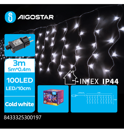 LED Lyskæde - Kold Hvid -3M+5M*0.4M-100LED-25string-transparent wire-8blink+time+IP44