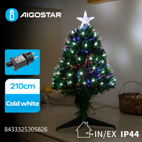 LED lyskæde Juletræ, 210cm, Kold Hvid - 8 Blink+Timer, IP44