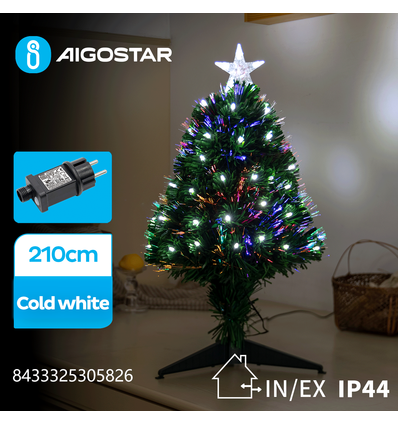 LED lyskæde Juletræ, 210cm, Kold Hvid - 8 Blink+Timer, IP44