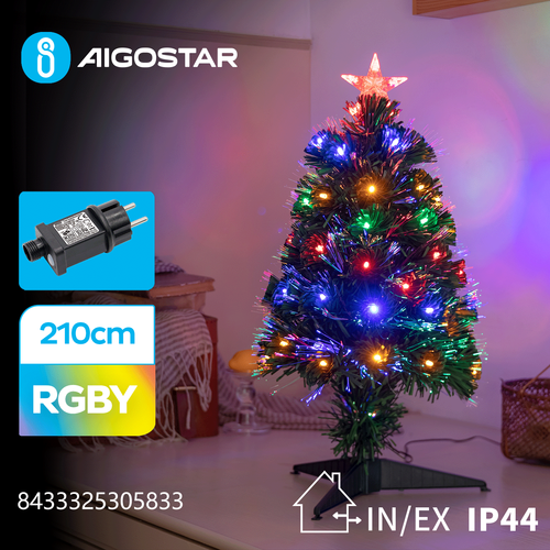 LED lyskæde Juletræ, 210 cm, RGBY - 8 Blinkfunktioner + Timer, IP44