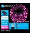 4 AA Batteri LED Lyskæde, Pink, 0,3M+20M - 400LED - 5cm/LED - Grøn/Sort Ledning - 8 Blink+Timer+IP44