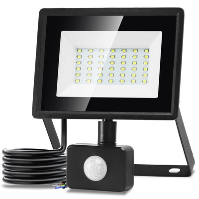 LED Sensor Projektør 30W - 6500K - Sort Støbt Aluminium - 22.5cm - Kulør : Kold