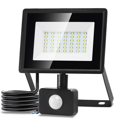 LED Sensor Projektør 30W - 6500K - Sort Støbt Aluminium - 22.5cm