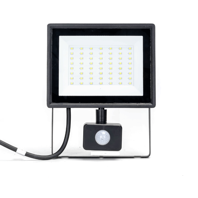 LED Sensor Projektør 50W - 6500K, Sort Støbt Aluminium, 22.5cm - Kulør : Kold