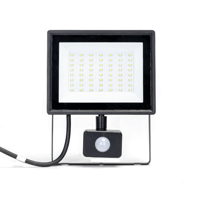 LED Sensor Projektør 50W - 6500K, Sort Støbt Aluminium, 22.5cm