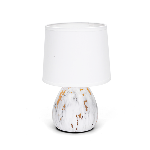 Keramik Bordlampe - Hvid Lampeskærm, Sort Guld Marmorbase, E14 (Pære Ikke Inkluderet)