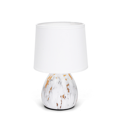 Keramik Bordlampe - Hvid Lampeskærm, Sort Guld Marmorbase, E14 (Pære Ikke Inkluderet)