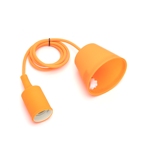 E27 Lampeholder i Plastik med 1m Orange Ledning, 2x0.75mm²