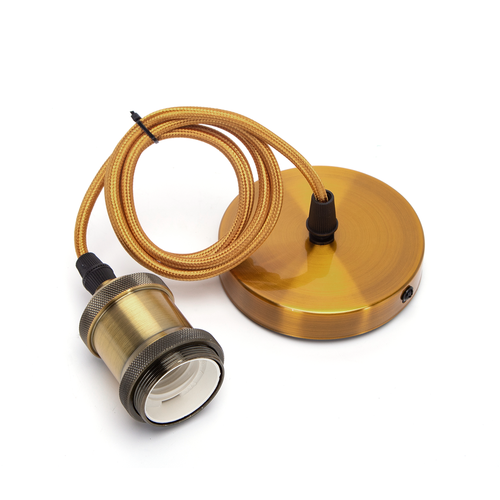 Lampeholder E27 Metal med 2x0.75mm² Ledning 1m - Guld Bronze