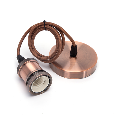 Metal E27 Lampeholder med 1m Rød Bronze Ledning - 2x0,75mm²