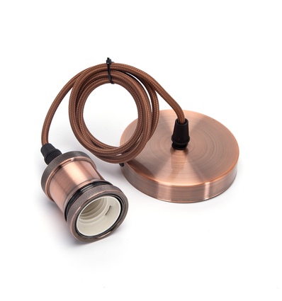 Metal E27 Lampeholder med 1m Rød Bronze Ledning - 2x0,75mm²